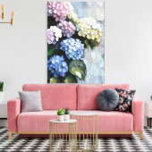 Hydrangeas in vet beroertes canvas afdruk (Insitu (Woonkamer))