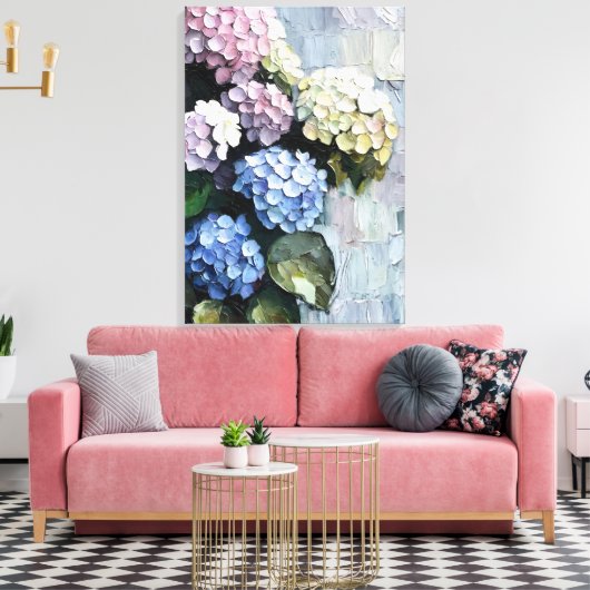 Hydrangeas in vet beroertes canvas afdruk (Insitu (Woonkamer))