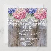 Hydrangea's Kant en Boerderij Hout Bruidsmeisje Ve Kaart (Voorkant)