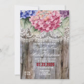 Hydrangeas Lace & Barn Wood Wedding Invitting Kaart (Voorkant)