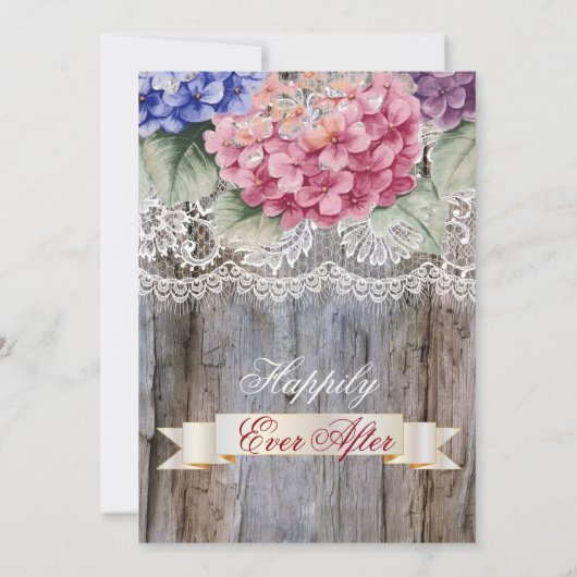 Hydrangeas Lace & Barn Wood Wedding Invitting Kaart (Achterkant)