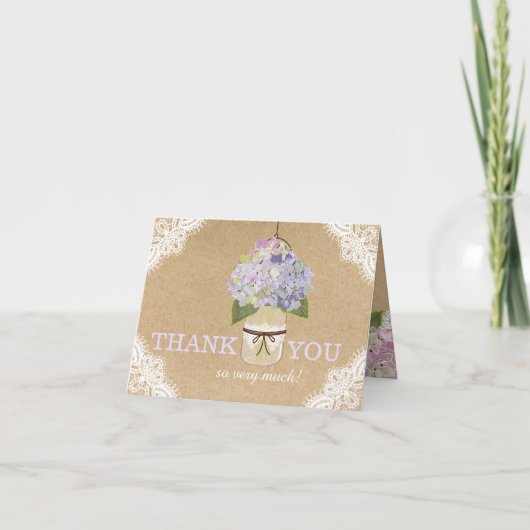 Hydrangeas Lace Kraft Rustic Modern Hartelijk dank Bedankkaart (Voorkant)