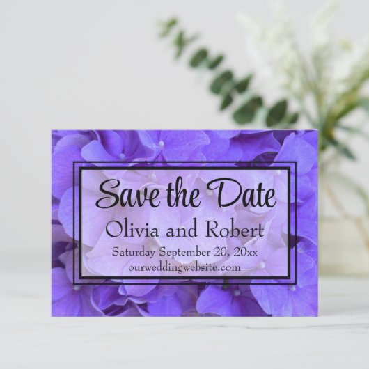 Hydrangeas Lavendel lila Save The Date (Staand voorkant)