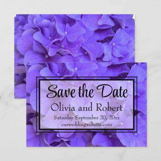 Hydrangeas Lavendel lila Save The Date (Voorkant / Achterkant)