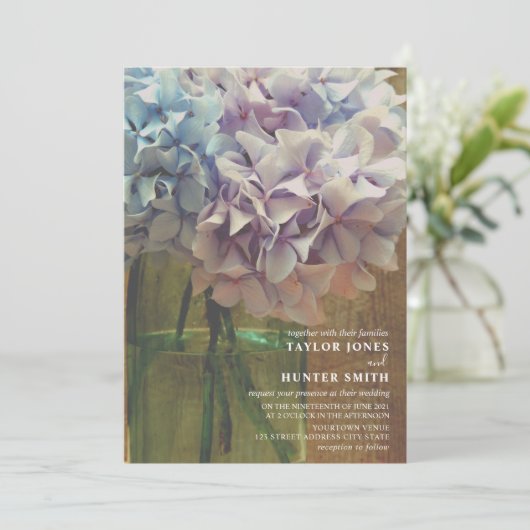 Hydrangeas Mason Jar Wedding Kaart (Staand voorkant)