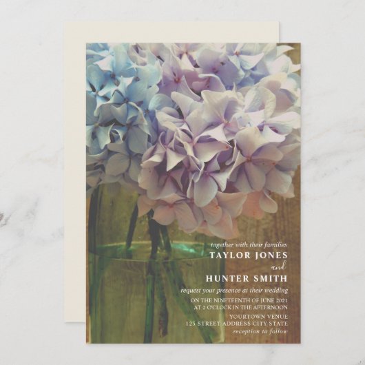 Hydrangeas Mason Jar Wedding Kaart (Voorkant / Achterkant)