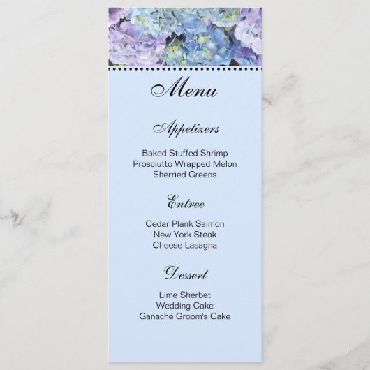 Hydrangeas Menu Kaart (Voorkant)