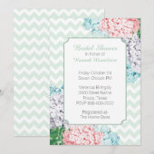 Hydrangeas op Chevron Bridal Shower Invitation Kaart (Voorkant / Achterkant)