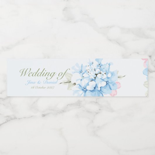 Hydrangea's Pastel Bloei Waterfles Etiket (Enkel label)