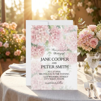 Hydrangeas pastel pink colours. Wedding Invitation Kaart