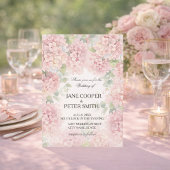 Hydrangea's pastel roze kleuren. Trouw Uitnodiging