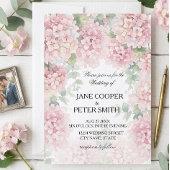 Hydrangea's pastel roze kleuren. Trouw Uitnodiging