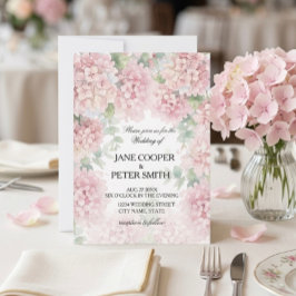 Hydrangea's pastel roze kleuren. Trouw Uitnodiging