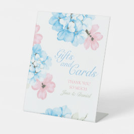 Hydrangeas pastelbloem reclamebord met voetstuk