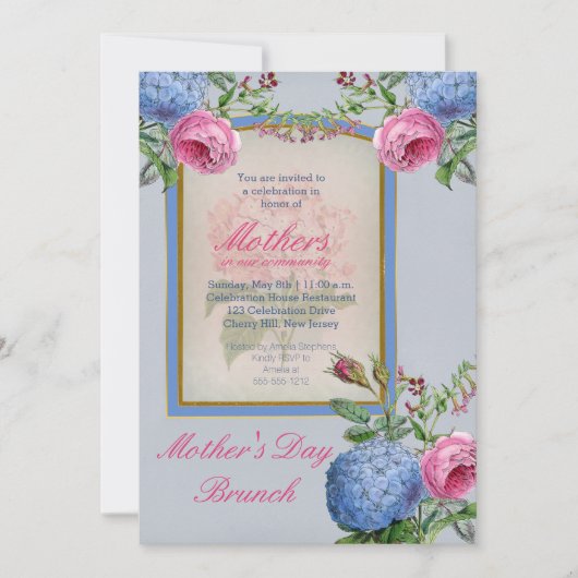  Hydrangeas Roze | Blauwe Moederdag Brunch Kaart (Voorkant)