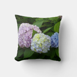 Hydrangeas, roze bloemen, blauwe paarse bloemen kussen