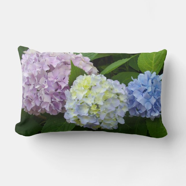 Hydrangeas, roze bloemen, blauwe paarse bloemen kussen (Voorkant)