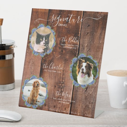 Hydrangeas Rustic Wood 3 Foto Signature Pet Drink Reclamebord Met Voetstuk (Insitu)