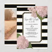 Hydrangea's Save the Date Foto brede streep goud Kaart (Voorkant / Achterkant)