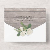 Hydrangeas String Lights Rustic Wood Wedding RSVP All In One Uitnodiging (Achterkant)