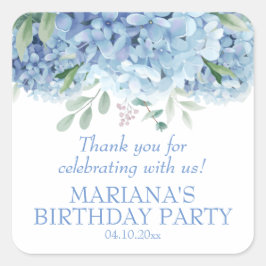 Hydrangea's Watercolor Bloemige Verjaardagsfeest F Vierkante Sticker