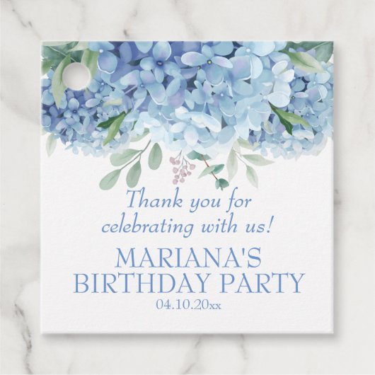 Hydrangeas Waterverf Bloemen Verjaardagsfeest Bedankjes Labels (Voorkant)