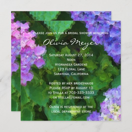 Hydrangeas Waterverf Bridal Shower Kaart (Voorkant / Achterkant)