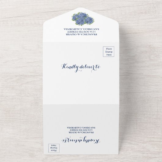 Hydrangeas Waterverf in één bruiloft All In One Uitnodiging (Buitenkant)