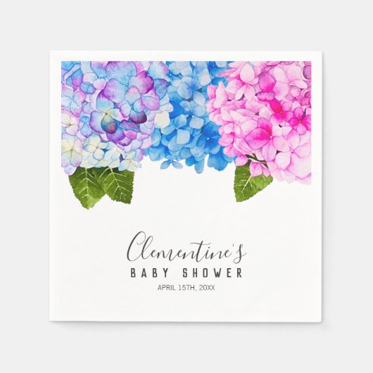 Hydrangeas Waterverf Schilderen | BABY SHOWER Servet (Voorkant)