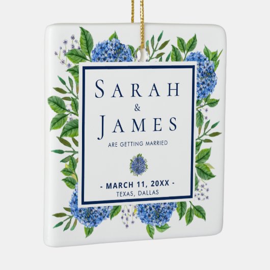 Hydrangeas Waterverf Wedding Save the Date Keramisch Ornament (Rechts)