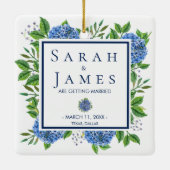 Hydrangeas Waterverf Wedding Save the Date Keramisch Ornament (Achterkant)