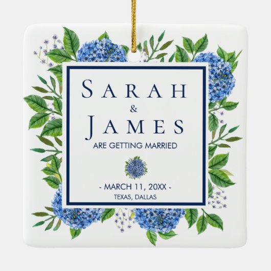 Hydrangeas Waterverf Wedding Save the Date Keramisch Ornament (Achterkant)