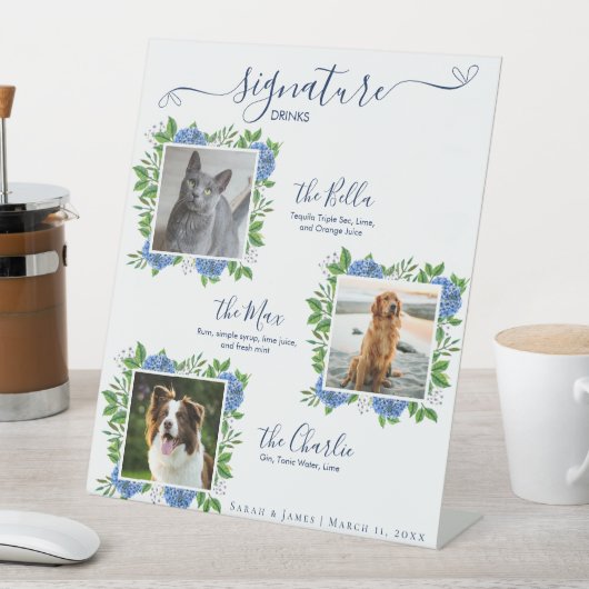 Hydrangeas Wedding 3 Foto Pet Signature Drink Reclamebord Met Voetstuk (Insitu)