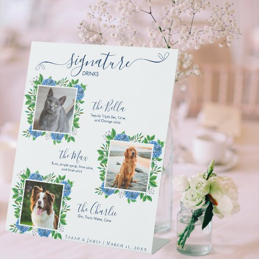 Hydrangeas Wedding 3 Foto Pet Signature Drink Reclamebord Met Voetstuk