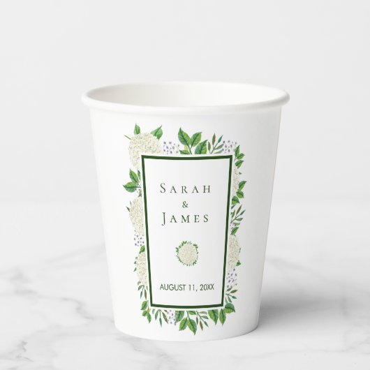 Hydrangeas White Green Wedding Cups for Reception Papieren Bekers (Achterkant)