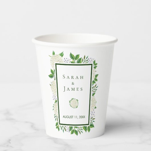 Hydrangeas White Green Wedding Cups for Reception Papieren Bekers (Voorkant)