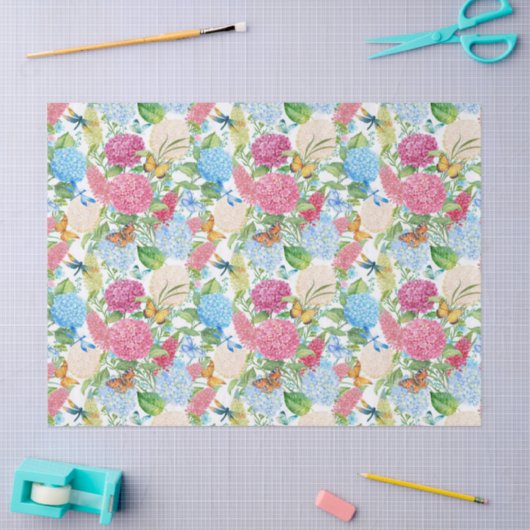 Hydrangeassen en vlinders Dragonfly betegeld huwel Tissuepapier (Craft)