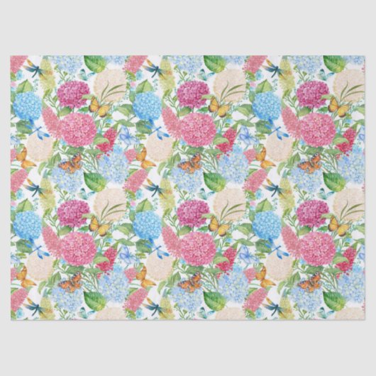 Hydrangeassen en vlinders Dragonfly betegeld huwel Tissuepapier (Voorkant)