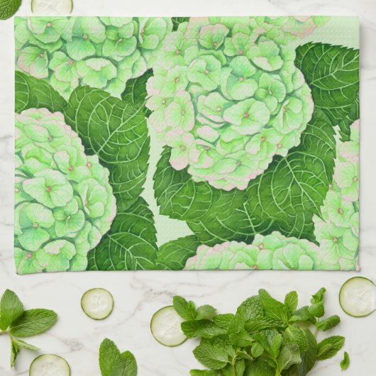 Hydrangeenpatroon waterverf theedoek (Gevouwen)