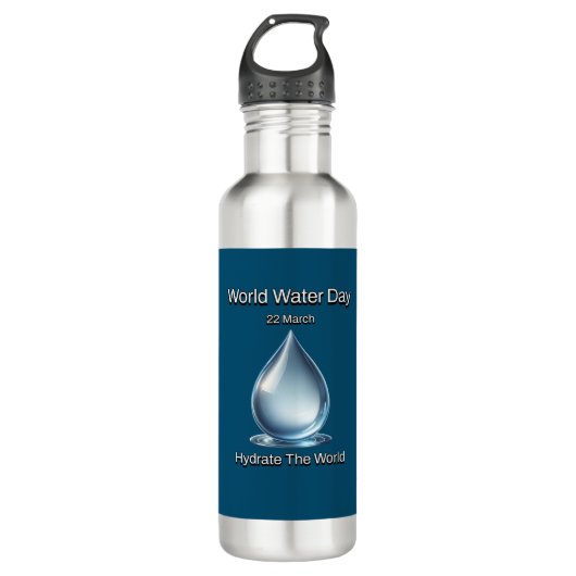 Hydrateer de wereld. Wereldwaterdag. Waterfles (Voorkant)
