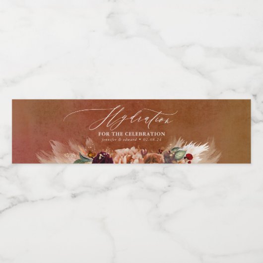 Hydratie voor de feestdag - Terracotta Floral Waterfles Etiket (Enkel label)