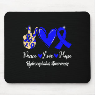 Hydrocephalus Awareness Peace Love Hope Blue Ribbo Muismat