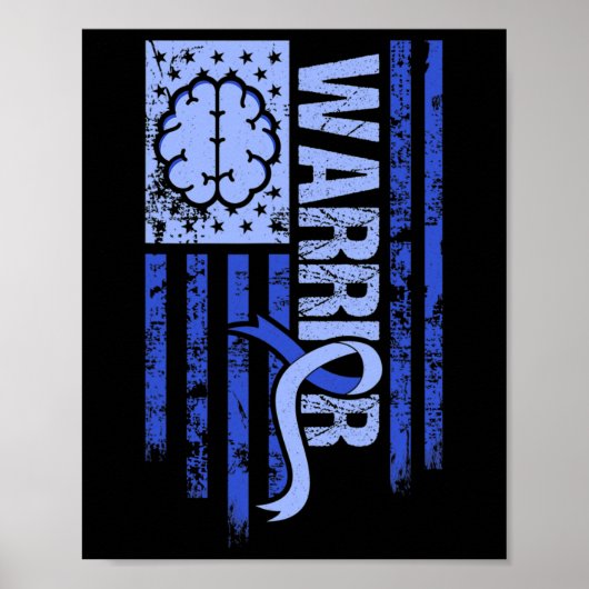 Hydrocephalus Warrior Flag Blue Ribbon Awareness M Poster (Voorkant)