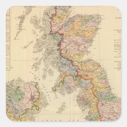 Hydrografische kaart, Britse eilanden Vierkante Sticker (Voorkant)