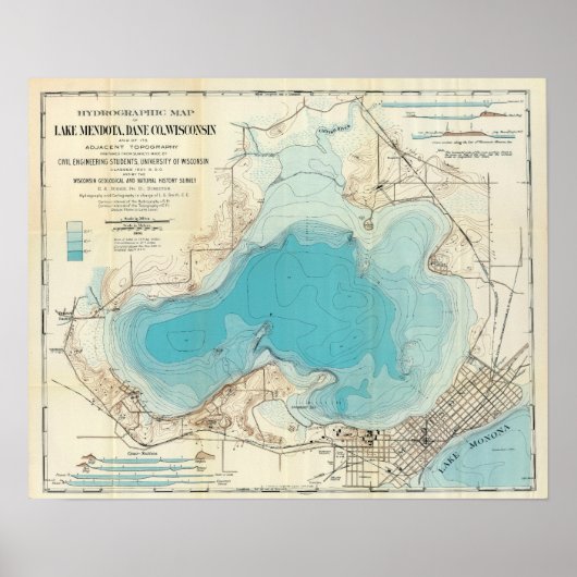 hydrografische kaart Mendota Poster (Voorkant)