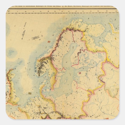 Hydrografische kaart van Europa Vierkante Sticker (Voorkant)