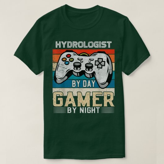 Hydroloog tegen de gamer overdag, nachtelijke vide t-shirt (Design voorkant)