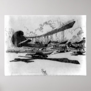 Hydroplanes in rust op het strand - Joseph Pennell Poster