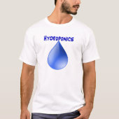 Hydroponica, blauwe tekst, blauwe waterdruppel t-shirt (Voorkant)