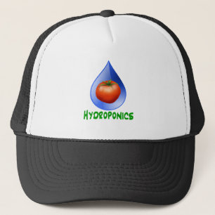 Hydroponica-tomaat, groene tekst, blauwe druppel trucker pet